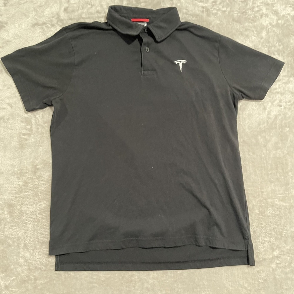 Tesla Shirt Mens Large Black Polo Short Sleeve Collared Casual Employee
